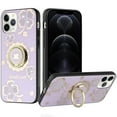 thumbnail image 2 of For Apple iPhone 12 Pro Max Diamonds 3D Bling Sparkly Glitter Ornaments Engraving Hybrid Metal Fashion Cover ,Xpm Phone Case [ Purple Good Luck Floral ], 2 of 8