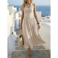 thumbnail image 4 of Womens Beige Casual Sleeveless Maxi Dress, V-Neck Cross-Cross Design, 4 of 4