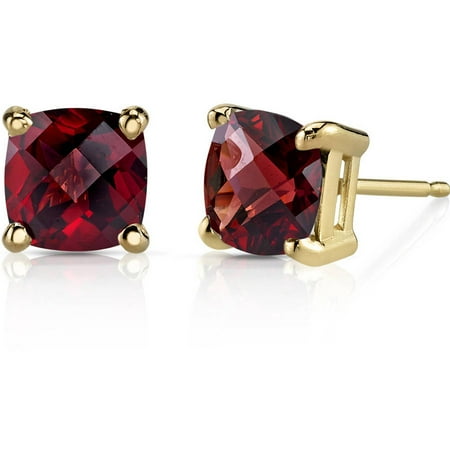 Oravo 2.50 Carat T.G.W. Cushion-Cut Garnet 14kt Yellow Gold Stud Earrings