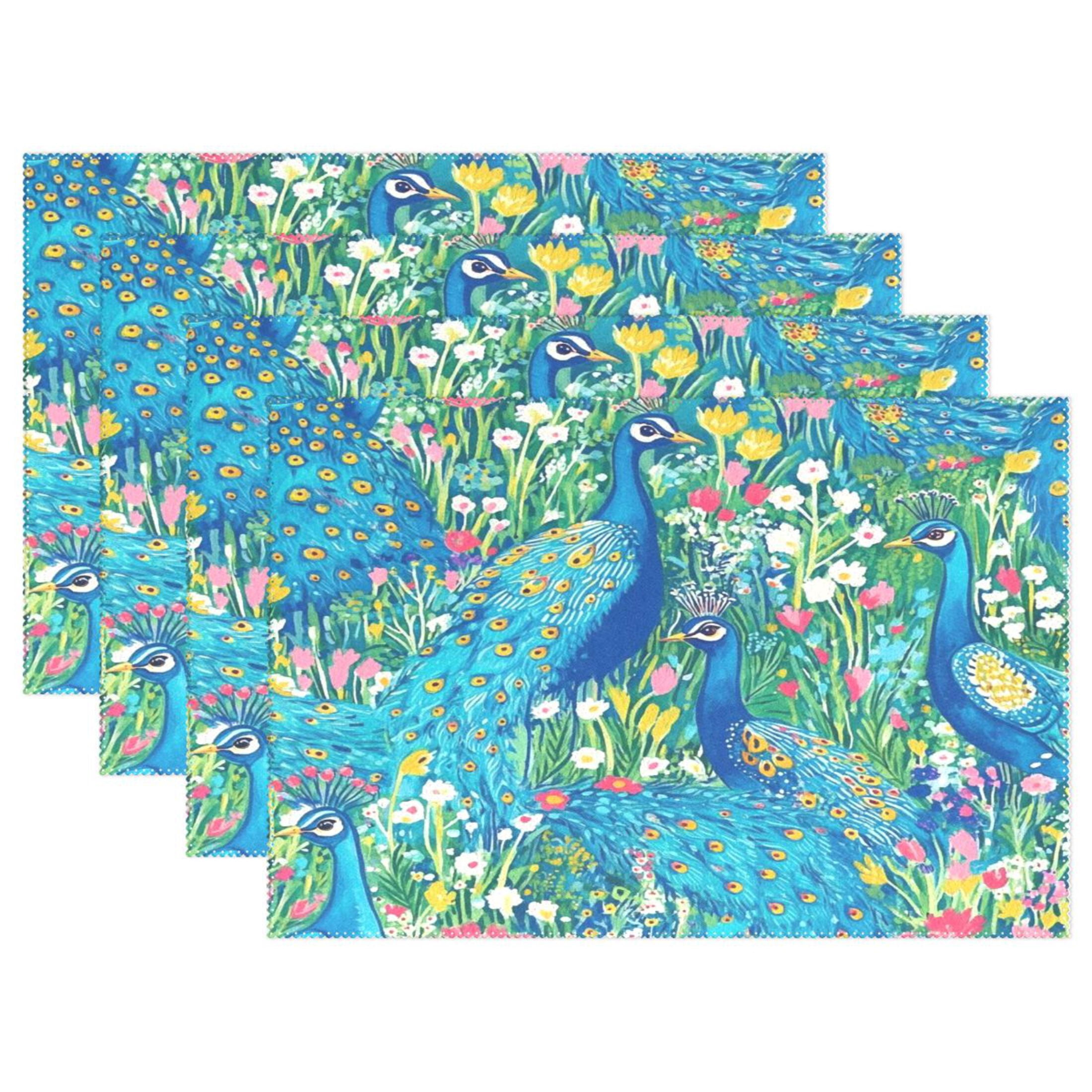 Regal Peacocks 6-Piece 12x18in Durable Place Mats, Heat-Proof and Non-Slip