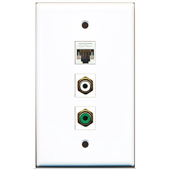 RiteAV - 1 Port RCA White and 1 Port RCA Green and 1 Port Cat5e Ethernet White Wall Plate