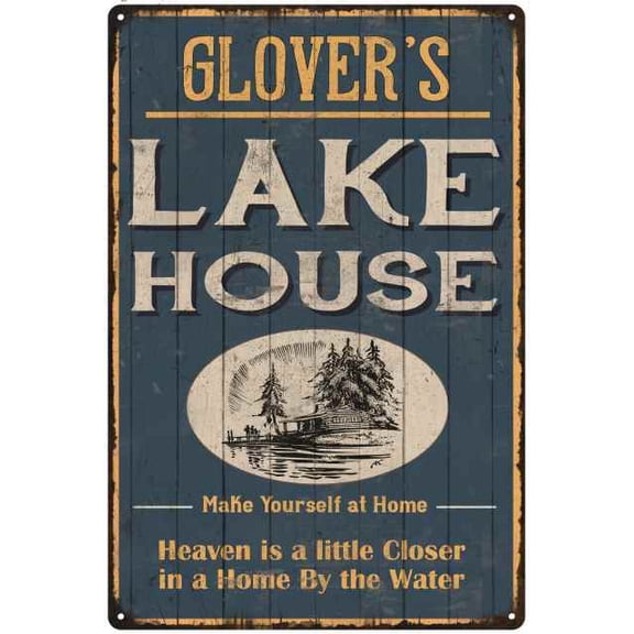 GLOVER'S Lake House Blue Cabin Home Decor 8 x 12 High Gloss Metal 208120038468