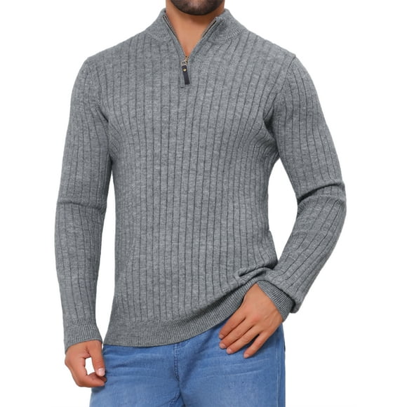 Suéter de pullover de media cremallera para hombre INSPIRE CHIC, suéter de polo de cuello alto tejido, color gris L