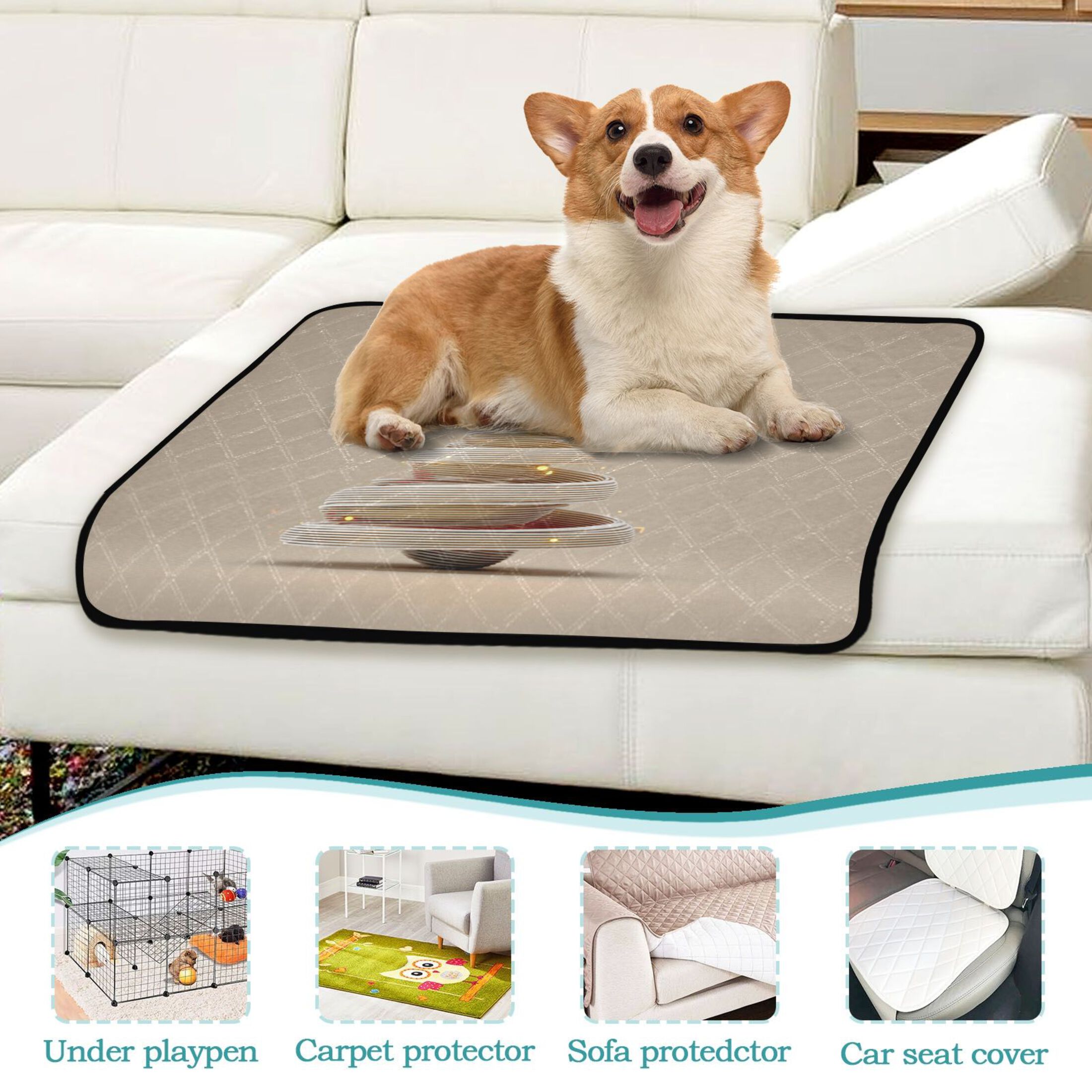 IAUYY Washable Pee Pads for Dogs Medium+Large Absorbent and Leak-Proof Non-Slip Reusable Puppy Pee Pads for Dogs Applicable to Playpen Potty Crate White Spiral Lines