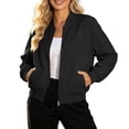 thumbnail image 5 of Zpanxa Bomber Jacket Women Short Plus Size Zip Up Stand Collar Casual Coat with Pockets Black 3XL, 5 of 7