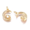 thumbnail image 2 of 10pc Brass Micro Pave Cubic Zirconia Pendants with Jump Ring Long-Lasting Plated Moon with Sun Clear Golden 15x10x3mm Hole: 3mm DIY, 2 of 2