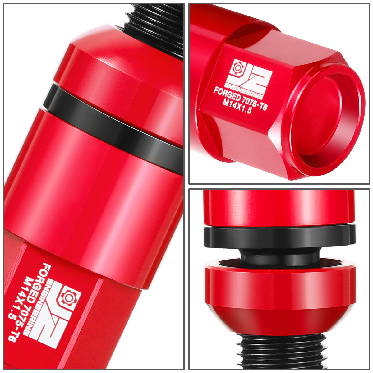 J2 Engineering J2-LN-T7-041BS-RD For 1992-2022 Mercedes-Benz Closed End Lug Bolt Nuts M14 x 1.5 Red