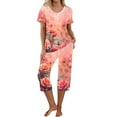thumbnail image 2 of LOVZFMLL Pajama Sets for Women 2 Piece Floral Short Sleeve Tee Shirt and Capri Pants Lounge Sets Comfy Soft Sleepwear Loungewear, 2 of 8