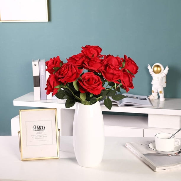 Roses Artificial Flowers Realistic Single Stem Flowers Silk Rose Bouquet  for Wedding Party Office Home Decor (Red) - Walmart Business Supplies