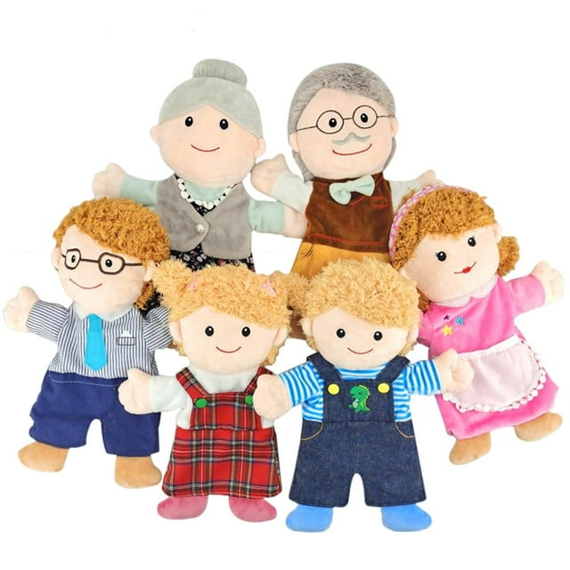 Juego de 6 marionetas de mano de 11,8 pulgadas de peluche suave para miembros de la familia, marionetas de dedo, cuentos educativos tempranos para niños