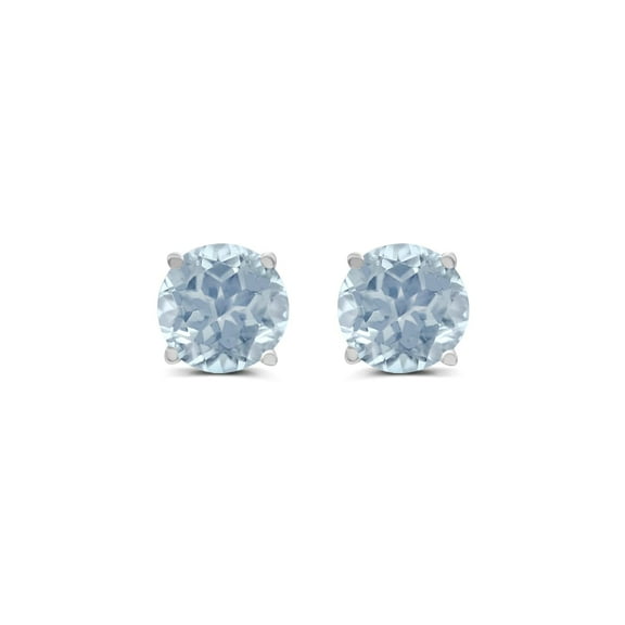 Timeless Classics Round Aquamarine Stud Earrings in 14K White Gold - 4MM