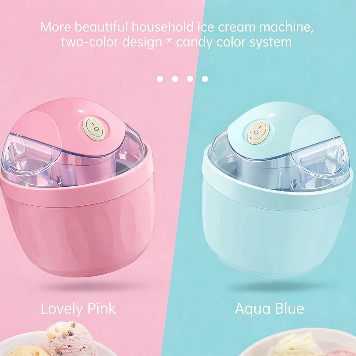 Small Home Mini Ice Cream Maker – Compact Electric Ice Cream Machine, Easy-to-Use, Pink & Blue Color Options, Portable DIY Ice Cream Machine for Home, Easy One-Touch Dessert Maker for Families (Cyan)