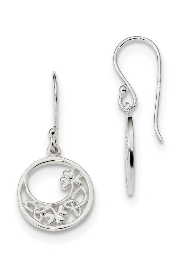 Sterling Silver Circle Clover And Celtic Knot Dangle Earrings (26.15 X 13.1) Made In China qe13567