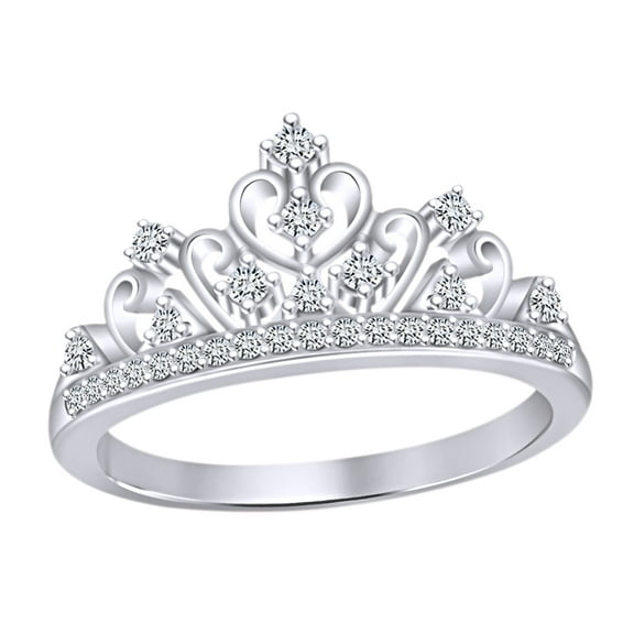 AFFY Round Cut White Cubic Zirconia Princess Crown Ring In 14k White Gold Over Sterling Silver