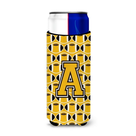 

Carolines Treasures CJ1080-AMUK Letter A Football Black Old Gold and White Ultra Beverage Insulators for slim cans