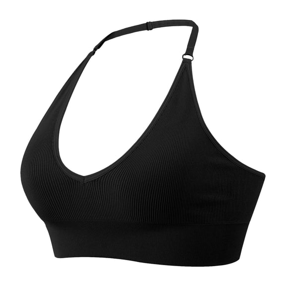 idosla Women Halter Bra Top Yoga Bralette Crop Tanks Workout Sports Bras V Neck with Strap Seamless Padded (Black, S)