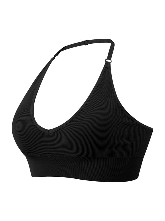 Women's Bra Halter Sports Backless Deep V Neck Sports Bustier Padded Gym Push Up Backless Adjustable Straps Bras For Women
