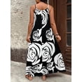 thumbnail image 2 of Black And White Rose Print Strappy Maxi Dress For Women Plus Size Casual Sundress, 2 of 6