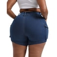 thumbnail image 2 of Gocolloa Women Plus Size Jean Shorts Stretchy Curvy Cargo Shorts High Waisted Streetwear Denim Shorts with Pockets Royal Blue 24W, 2 of 5