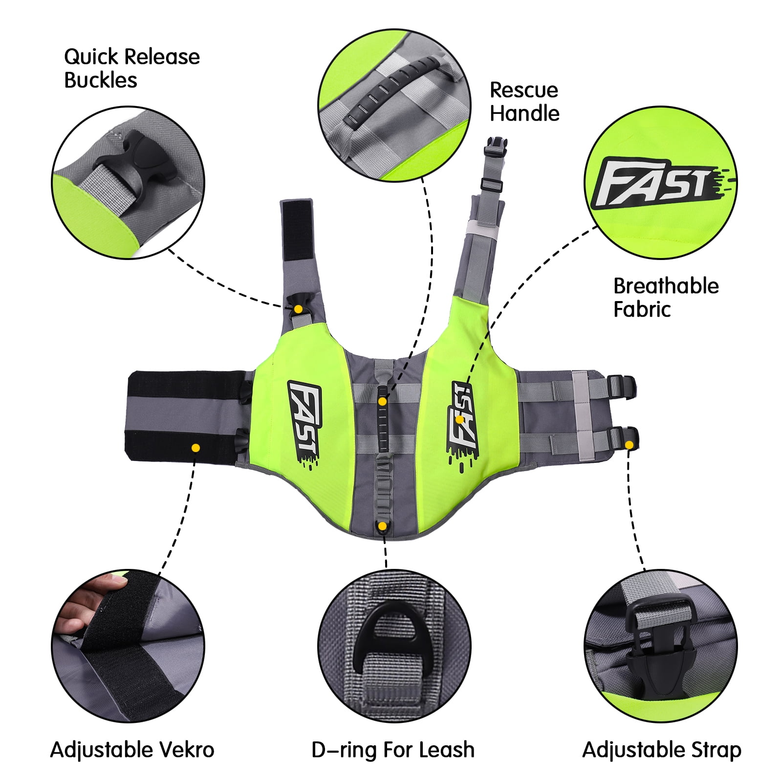 Amztom Dog Life Jacket, Quick Release Buckles & Rescue Handle, Adjustable Breathable Dog Life Vest for Swimming (Green,S)
