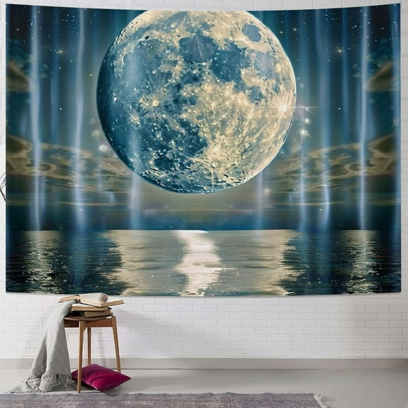 Orinice Full Moon Stars Ocean Tapestry Wall Hanging Unique Style Graphic Tapestries Home Wall Decor Art for Living Room Bedroom Apartment Farmhouse Dorm 40x30inch