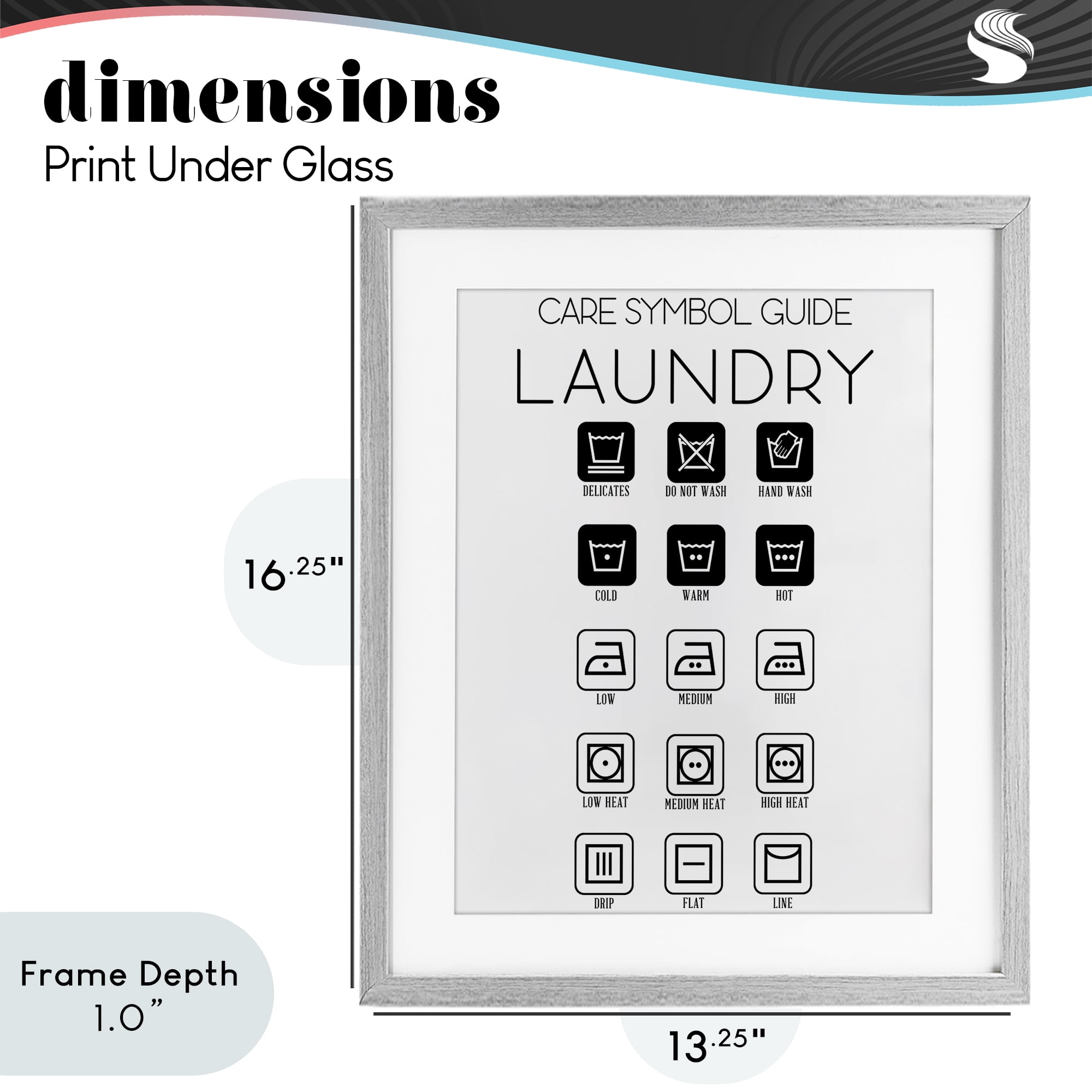 Stupell Industries Laundry Care Symbol Guide Gray Framed Print Under Glass, design by SD Graphics Studio