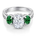 thumbnail image 3 of Gem Stone King 2.80 Cttw White Moissanite and Green Created Emerald 3-Stone Engagement Ring for Women | 925 Sterling Silver | Three Stone Wedding Anniversary Promise Ring for Women, 3 of 6