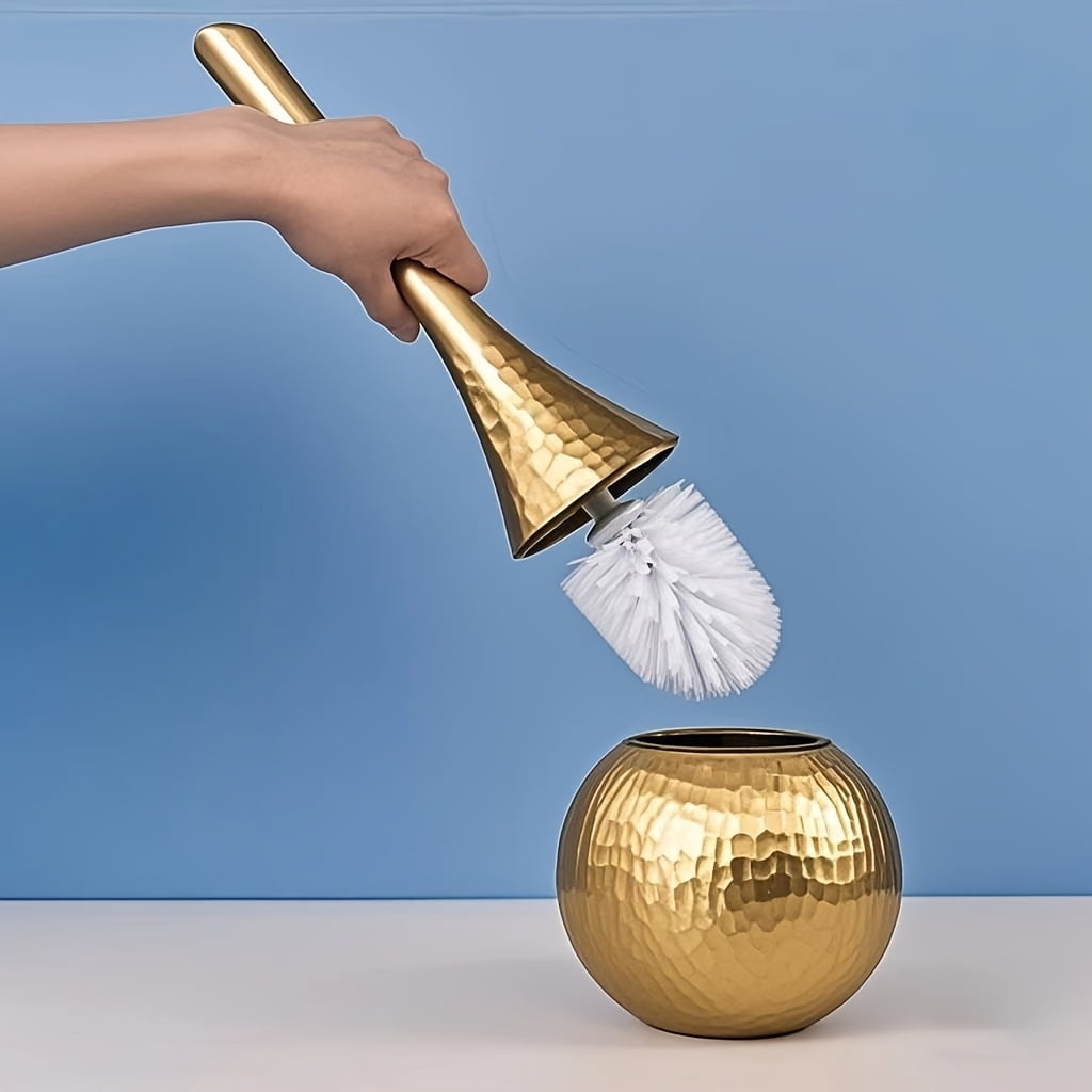 Toilet Bowl Brush Cleaner and Caddy Holder Set Toilet Scrubber for Bathroom （Gold）