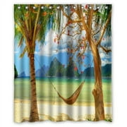 GreenDecor Seaview Vacation Waterproof Shower Curtain Set with Hooks Bathroom Accessories Size 60x72 inches