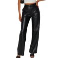 thumbnail image 5 of Joernso Women High Waist Solid Color Retro Long Pants Slim Fit Straight Wide Leg Side Pockets Faux Leather Street Party Trousers, 5 of 8
