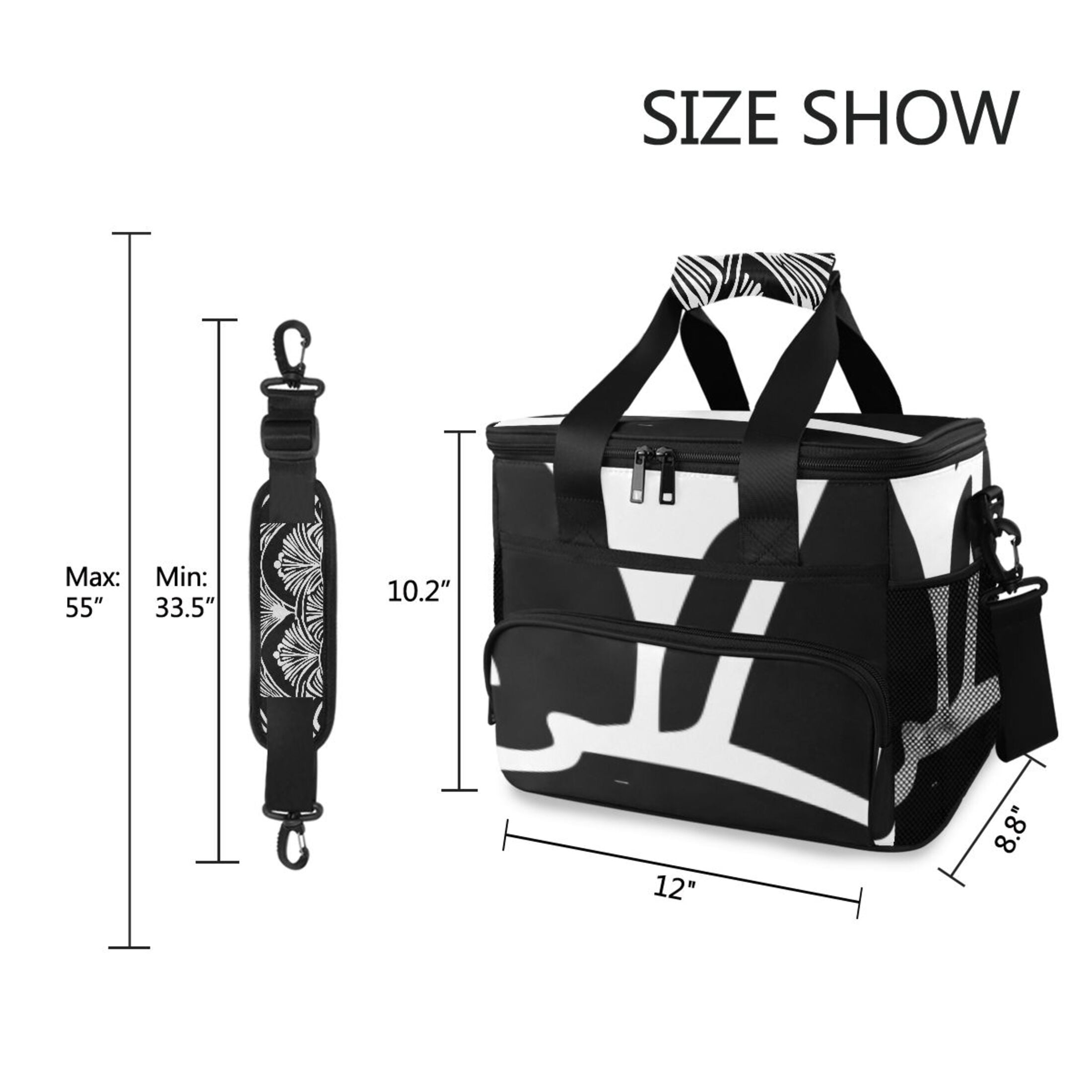 Black and White Line Shell Insulated Lunch Bag 15L Cooler Box for Women Men Work Camping Beach Travel