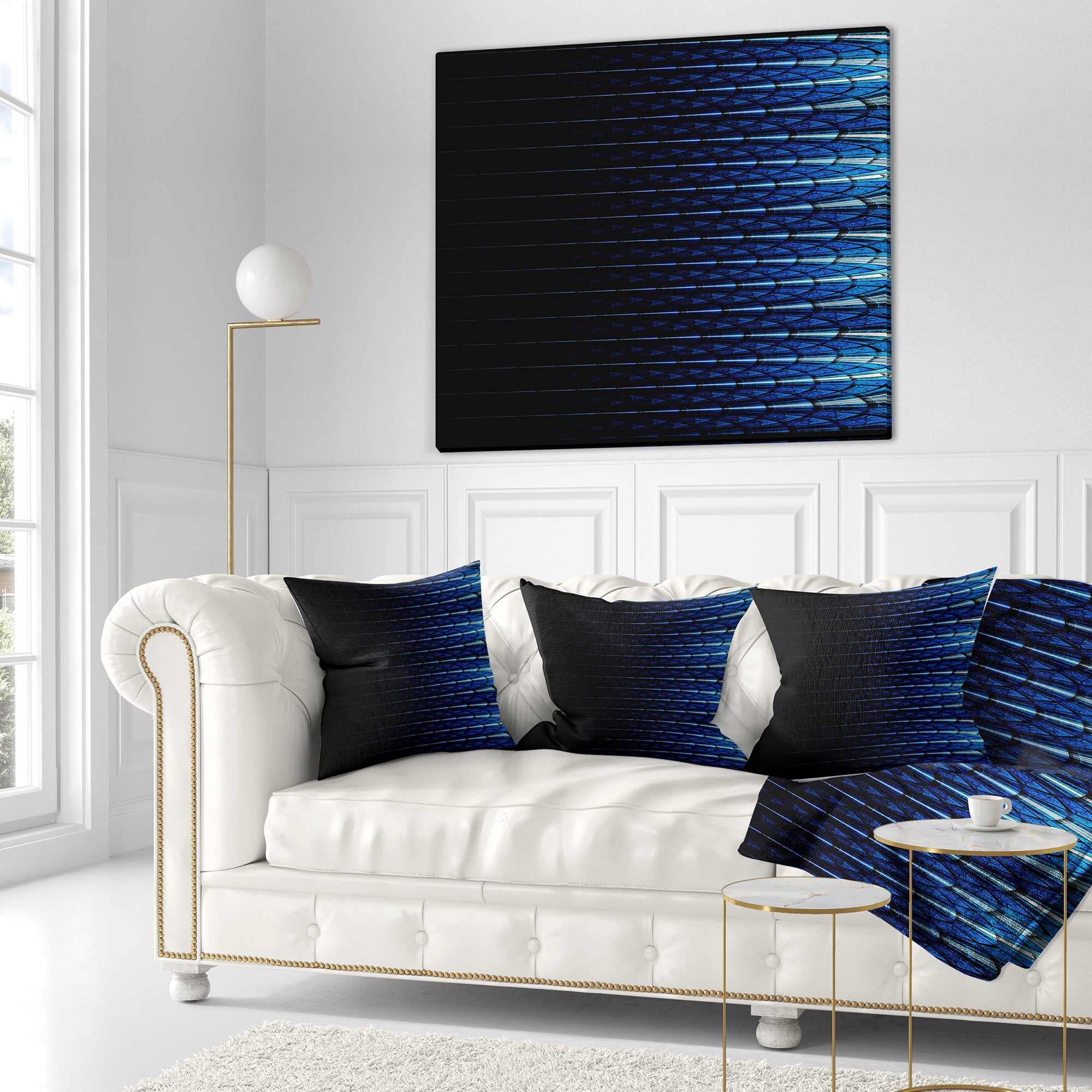 Designart Blue Symmetrical Fractal Flower - Abstract Throw Pillow - 16x16