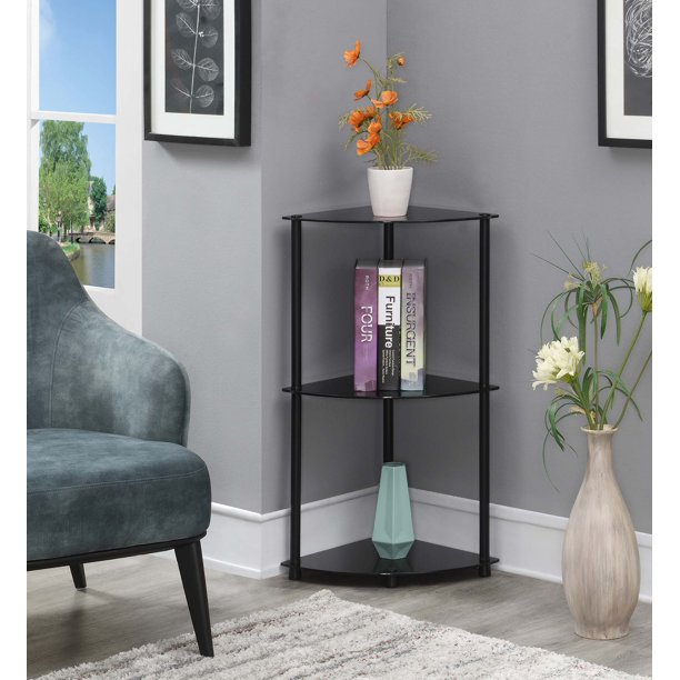 Convenience Concepts Designs2Go Classic Glass 3 Tier Corner Shelf