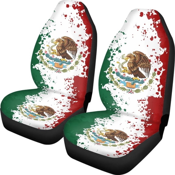 XYZCANDO Stylish 2-Piece Front Car Seat Covers With Mexican Emblem Pattern - Durable Breathable Protector For All Seasons