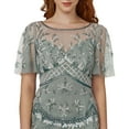 thumbnail image 3 of Adrianna Papell Women's Dress Beaded Ruffled Sheer Flutter-Sleeve Boho Sage 6, 3 of 3