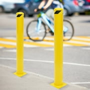 Miumaeov Safety Bollard 2 Packs 48"H 5.5"D Safety Barrier Bollard Yellow Signs Pipe Bollards Post Safety Steel Bollard Barrier with 8 Free Anchor Bolts for Traffic-Sensitive Area