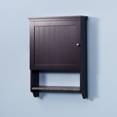 CoSoTower Espresso Bathroom Wall Cabinet with 2 Door Wooden Cabinet with 1 Shelf