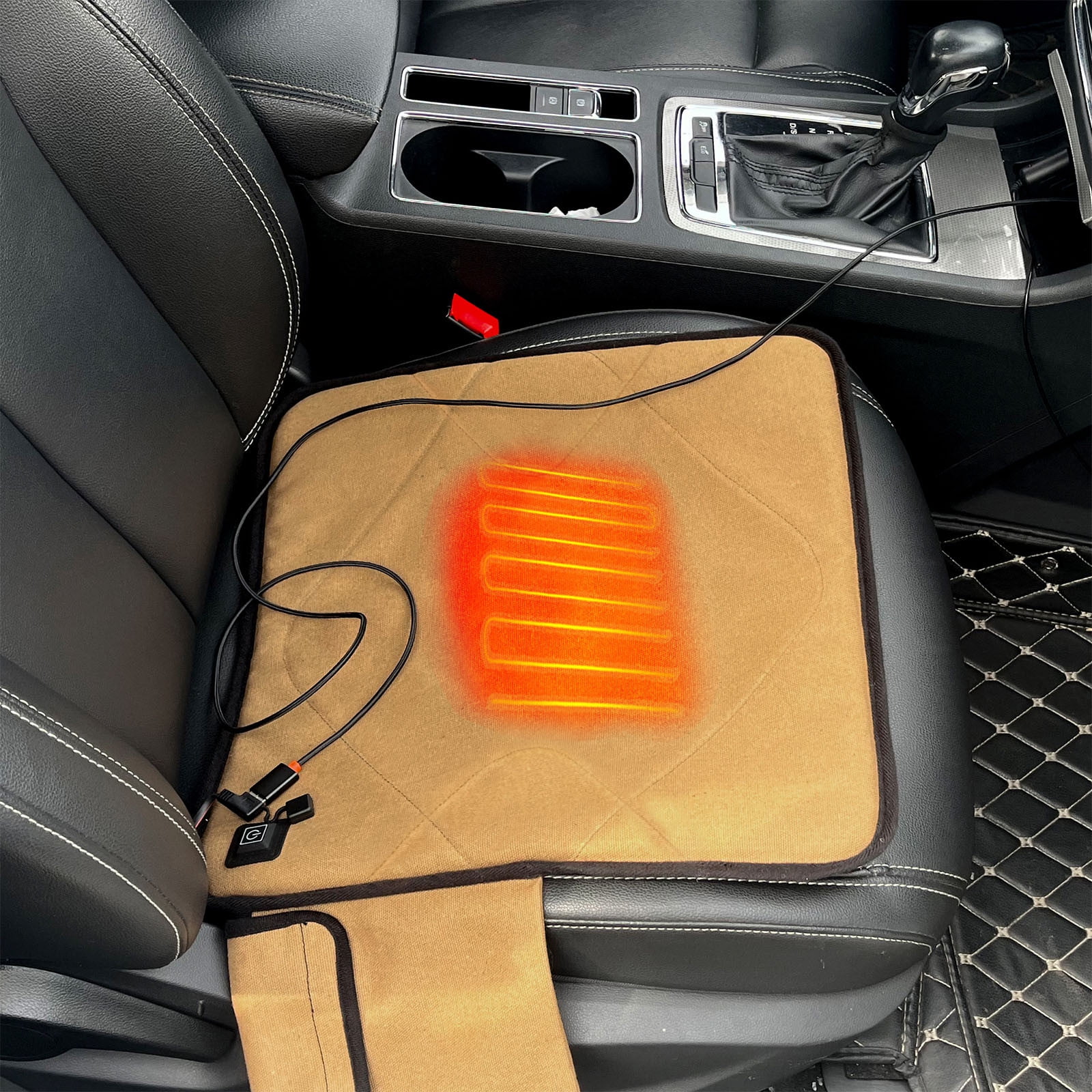USB Heated Seat Cushion with 3 Temperature Levels, Portable Foldable Heating Pad for Car, Camping, Fishing, Hunting, Indoors, 42.5x42.5cm, Gray/Khaki/Blue/Red