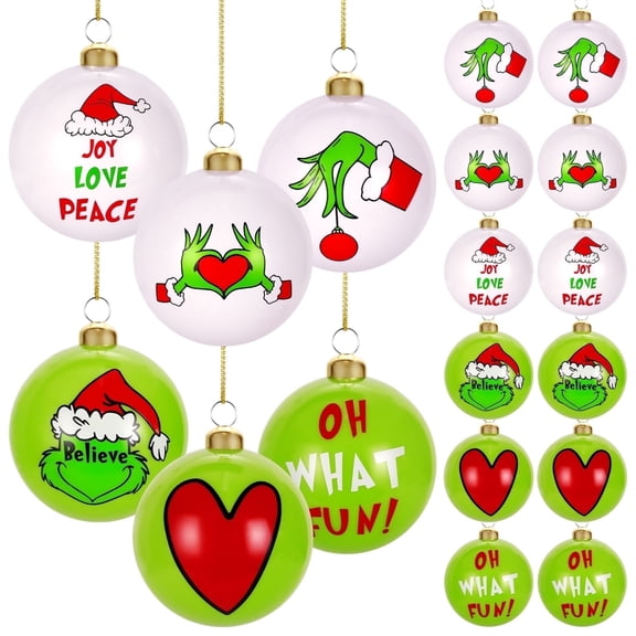 WETRBWEH Christmas Decorations,12 Pcs 2.4" Green & White Shatterproof Christmas Ornaments Set with Hooks for Xmas Tree,Wreath,Garland,Party Decor