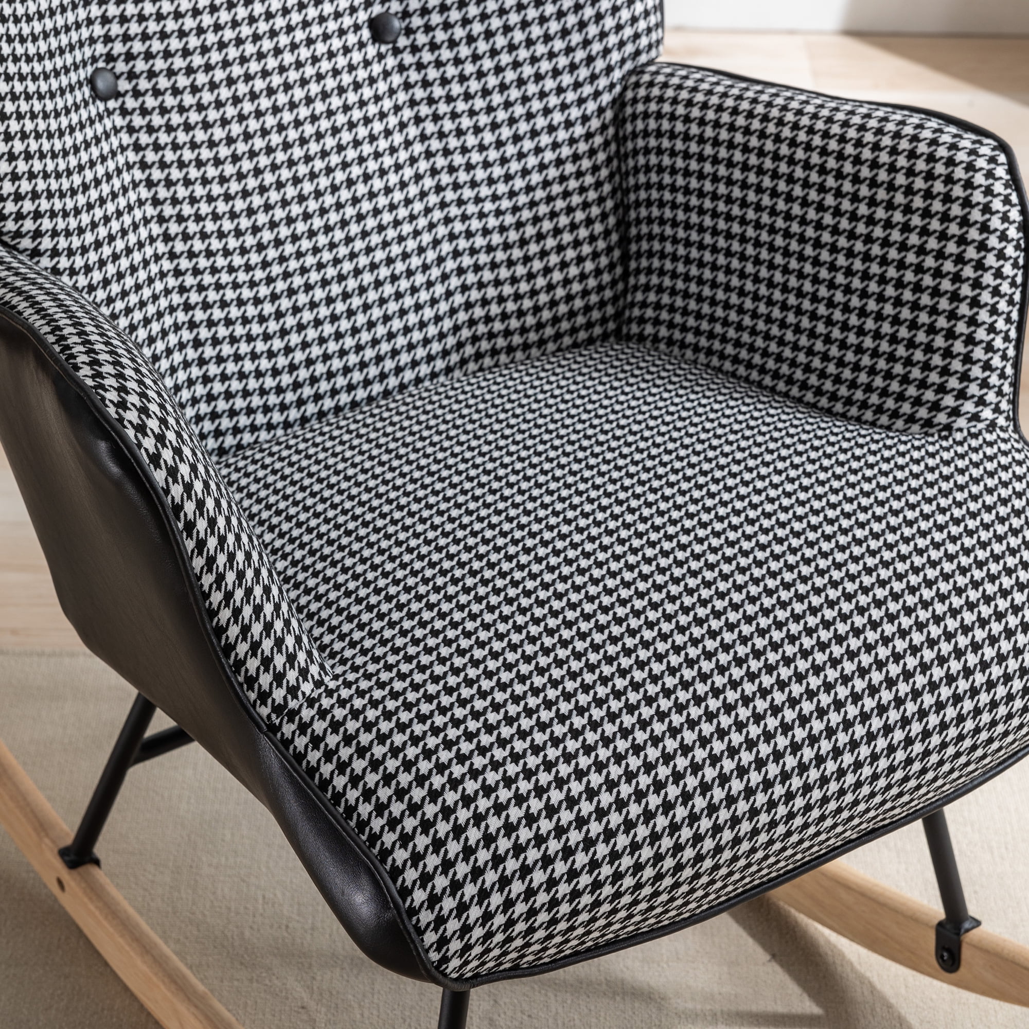 Kadyn 35.5" Rocking Chair Nursery, Single Sofa Chairs with Safe Solid Wood Base and Side Pockets for Bedroom, Black White Kadyn 35.5" Rocking Chair Nursery, Single Sofa Chairs with Safe Solid Wood Base and Side Pockets for Bedroom, Black White