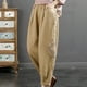 thumbnail image 2 of Pantalones harem cortos de talla grande - Pantalones de lino con elástico en la cintura y parches de encaje, 2 of 8