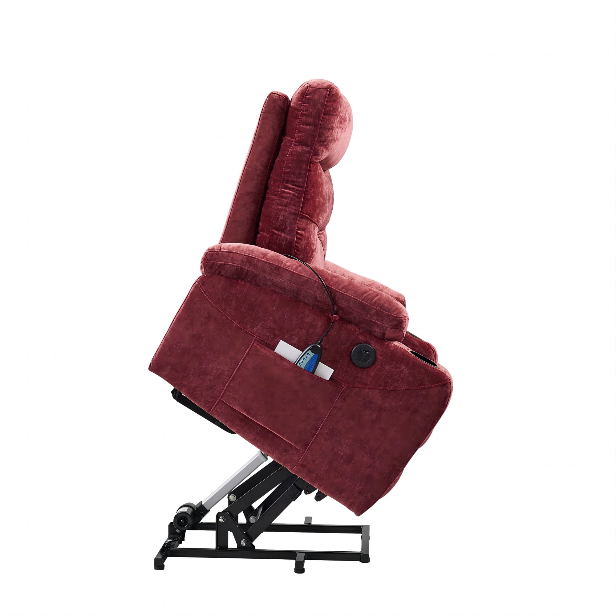 Aukfa Electric Power Lift Recliner Chair with Massage and Heat, USB Ports, 2 Side Pockets, Cup Holders for Elderly, Red