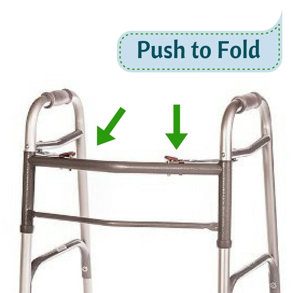 Walker Folding Deluxe 2 Button with Front 5" Wheels, Adjustable Height (Short, Standard, Tall People) by Healthline Trading