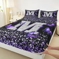 thumbnail image 3 of Feelyou Initial M Letter Twin Sheet Sets, Sequin Print Monogrammed Twin Fitted Sheet, Dreamy Purple Butterfly Flat Sheet, Lightweight Room Decor, 3 Pieces, 3 of 7