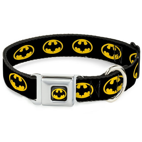 DC Comics Pet Collar, Dog Collar Metal Seatbelt Buckle, Batman 1989 Logo Black Yellow, 9.5 to 13 Inches 1.0 Inch Wide