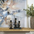 thumbnail image 2 of DecMode 3 Candle Black Wood Handmade Textured Matte Candle Holder with Beaded Garland Accent, Set of 3, 2 of 8