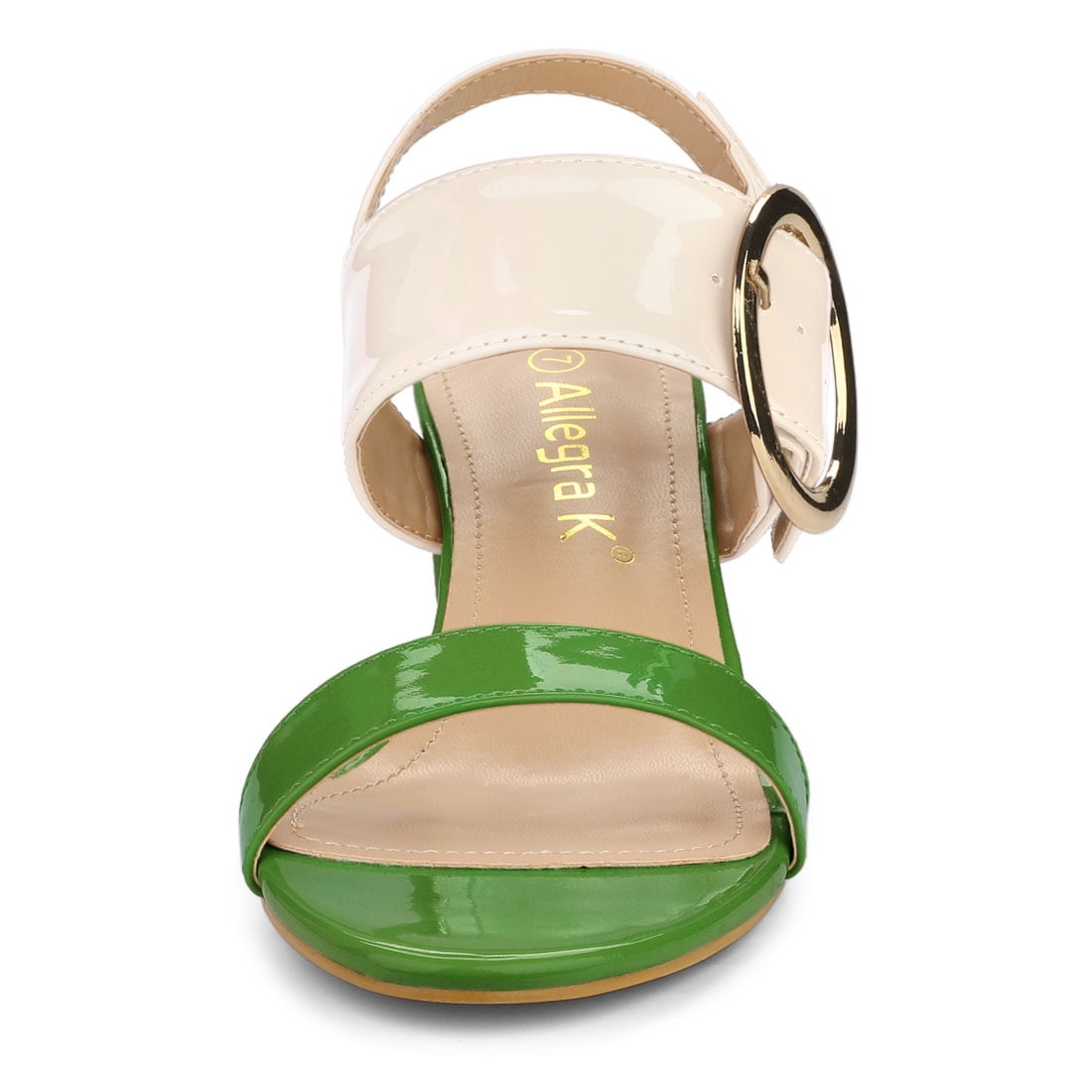 DARING DIVA Women's Slingback Block Heel Sandals with Buckle Decor Green Beige 9