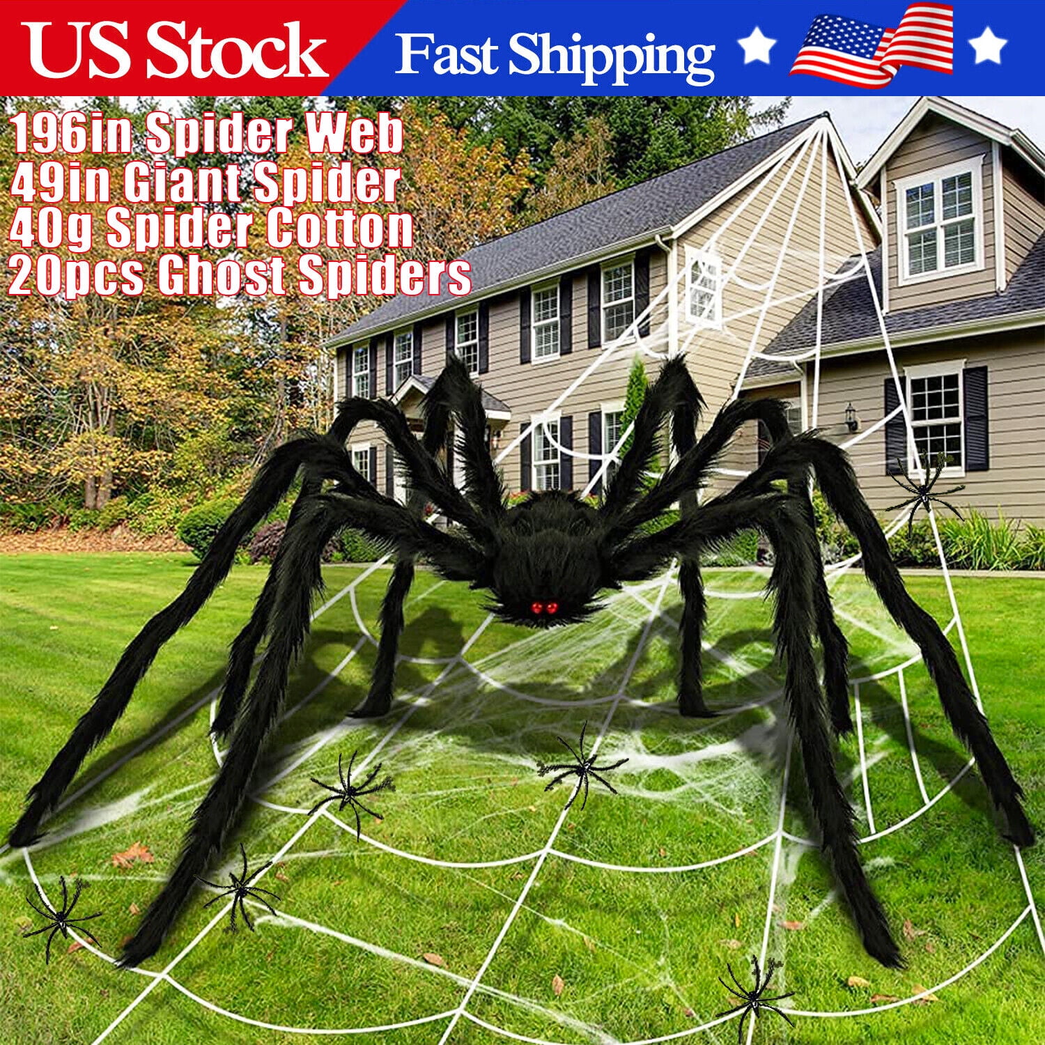 FIDAC 196" Halloween Giant Spider ,49" Giant Spider Prop,Spiders
