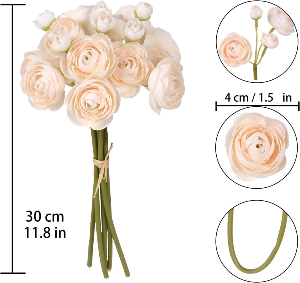 18 Pcs Artificial Ranunculus Flowers,Faux Silk Ranunculus,Bulk Fake Vase Filler Flowers,DIY Cream Peonies Bouquets,for Home Decor,Wedding,Table Centerpiece and Bridal Shower (Cream)