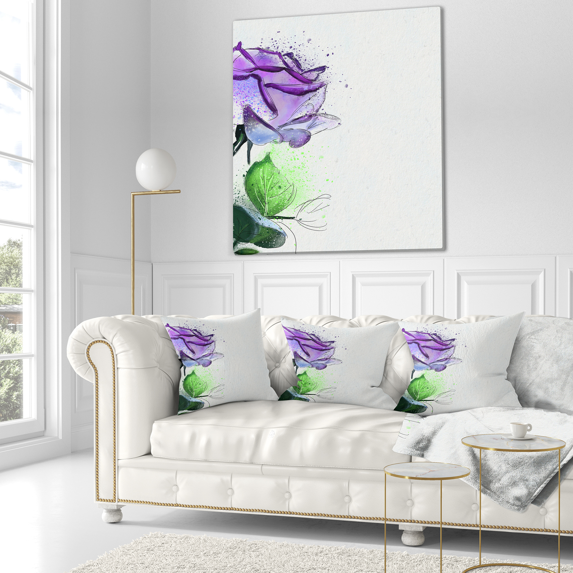 Designart Beautiful Blue Rose with Leaves - Floral Throw Pillow - 18x18
